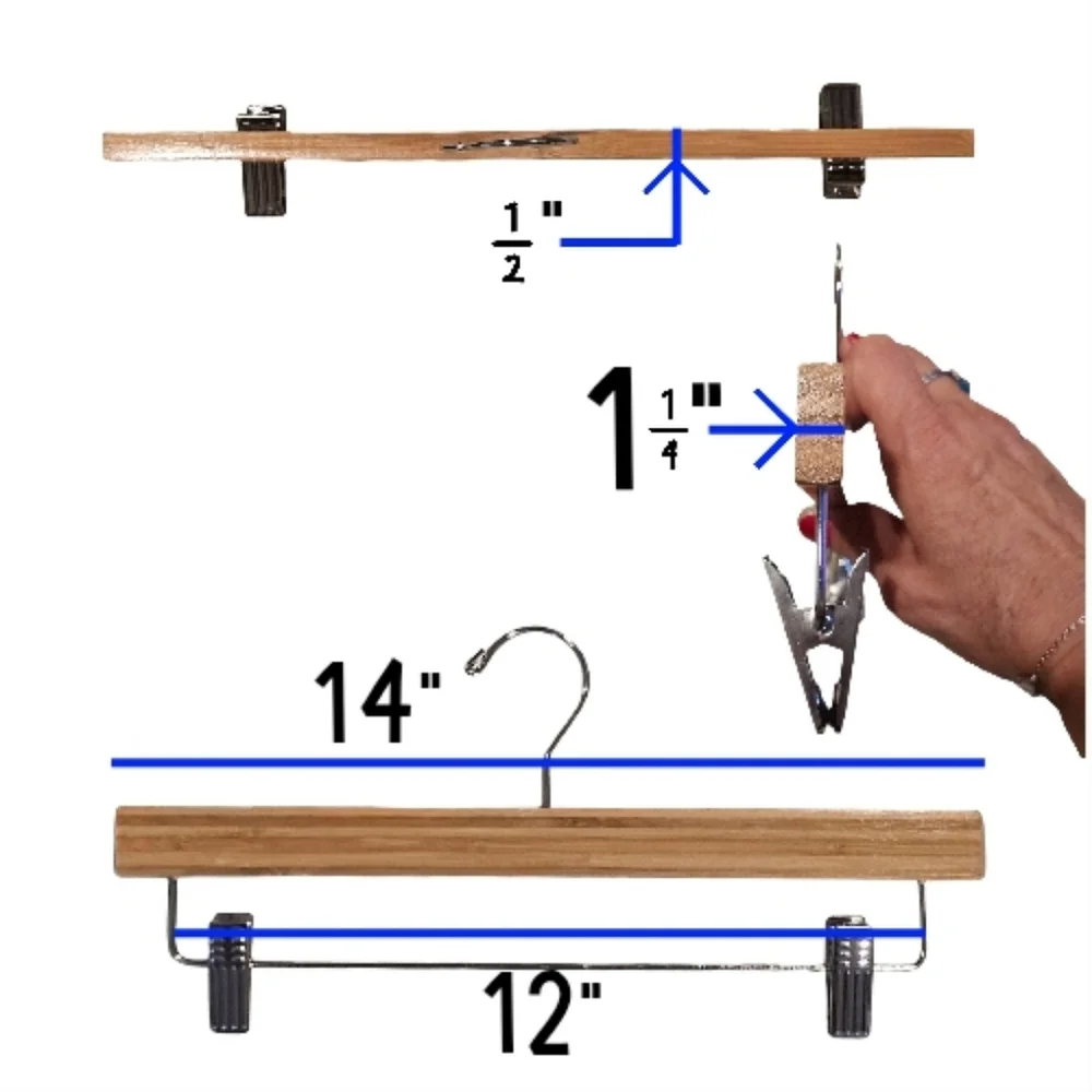 5 Piece Bamboo Hardwood Adjustable Chrome Sleek Clip Pant Hangers Swivel Hook